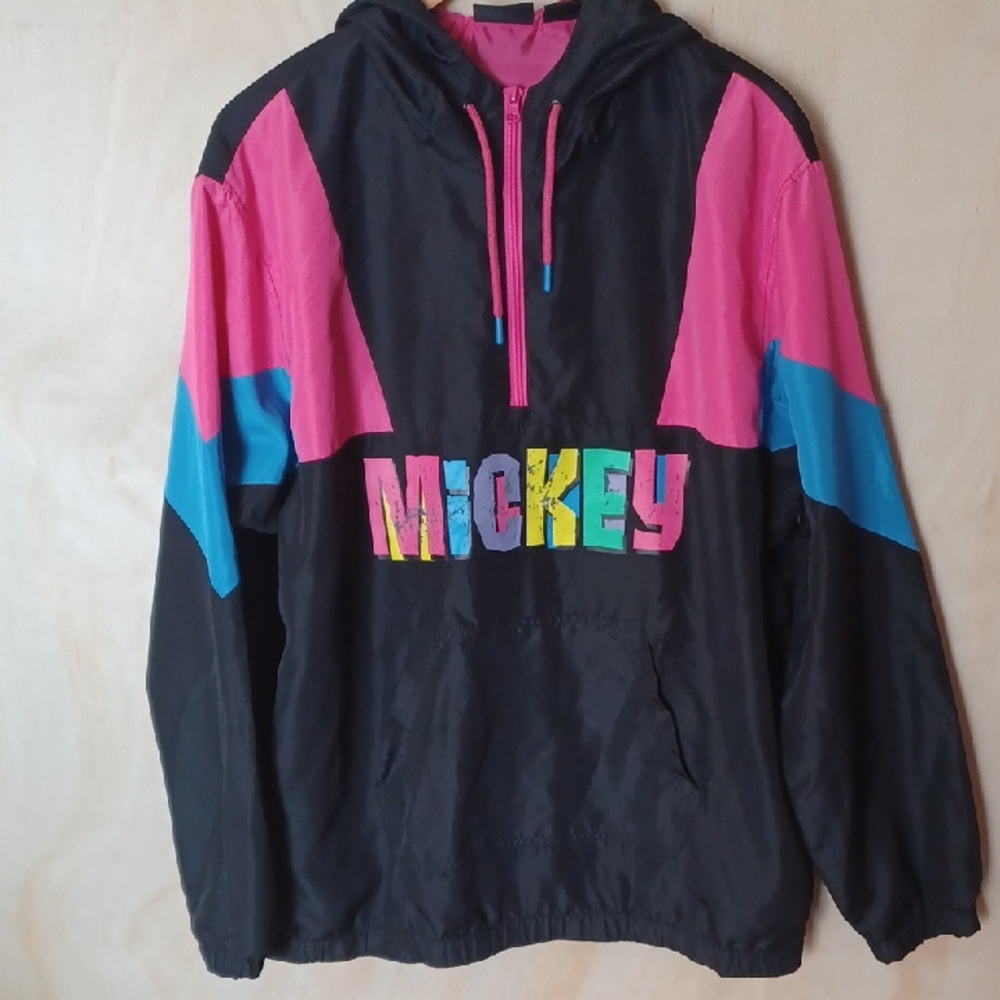 Disney Colorblock Anorak Windbreaker Hooded Pockets Size L Unisex Mickey Mouse